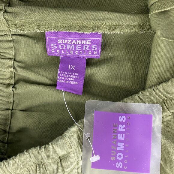 Suzanne Somers Green Floral Embroidered Elastic‎ Waist Pull On Pants Women’s 1X - Picture 7 of 10